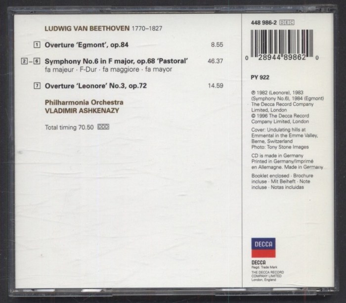 Beethoven, Philharmonia Orchestra, Vladimir Ashkenazy - Symphony No.6 'Pastoral' (CD)
