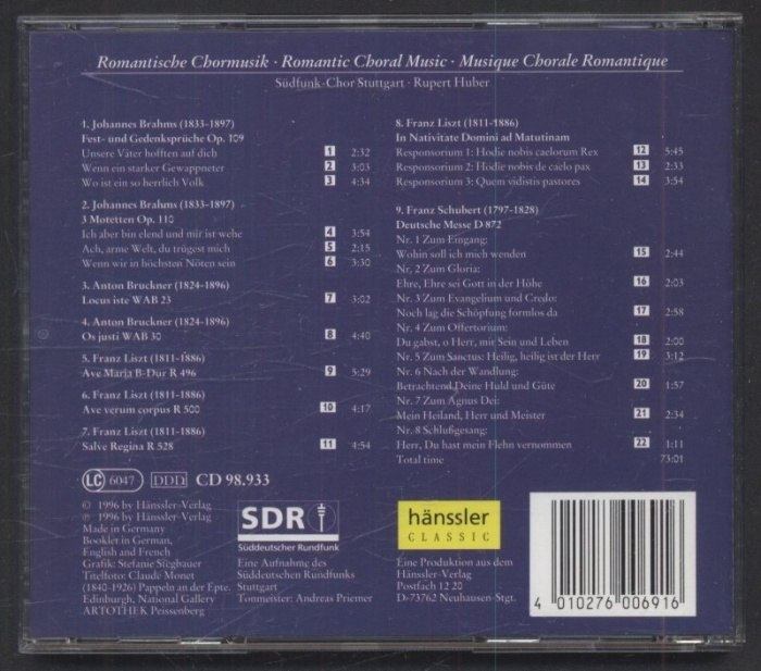 Franz Schubert / Johannes Brahms, Südfunk Chor Stuttgart, Rupert Huber - Deutsche Messe D 872 / 3 Motetten op. 110 (CD)