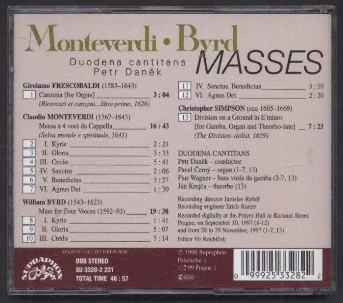 Monteverdi & Byrd / Duodena Cantitans - Masses (CD)