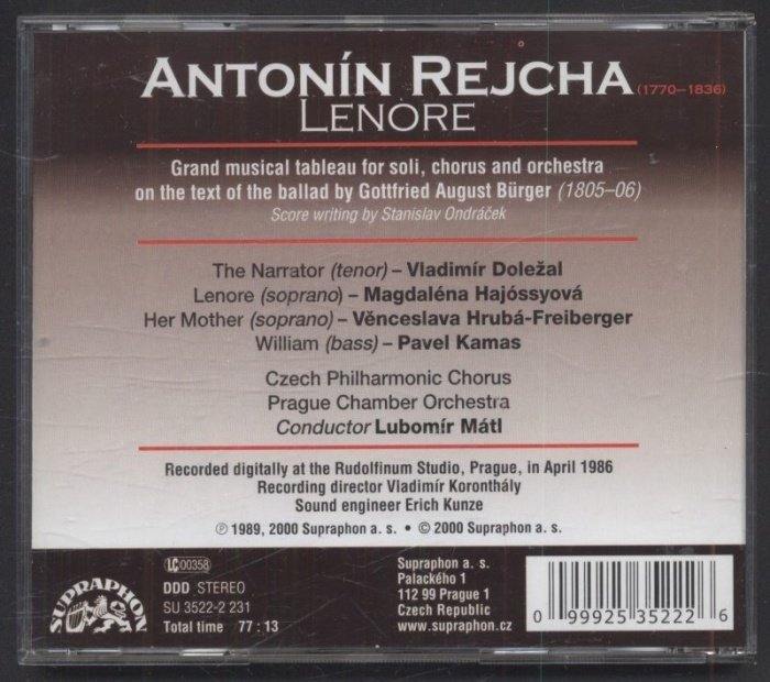 Antonín Rejchha / Hajóssyová, Hrubá-Freiberger, Doležal, Kamas, Czech Philharmonic Chorus, Prague Chamber Orchestra, Lubomír Mátl - Lenora (CD)