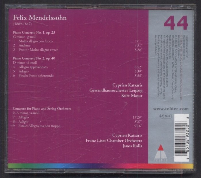 Mendelssohn / Cyprien Katsaris, Gewandhausorchester Leipzig, Kurt Masur - Piano Concertos Nos. 1 & 2 (CD)