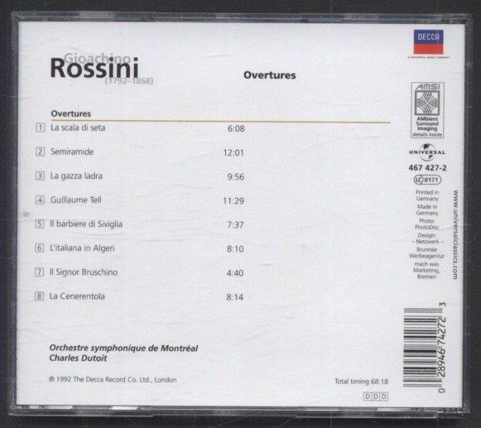 Gioachino Rossini, Orchestre Symphonique De Montréal, Charles Dutoit - Overtures (CD)