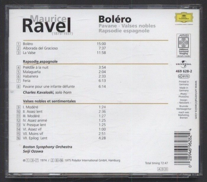 Maurice Ravel, Boston Symphony Orchestra, Seiji Ozawa - Boléro / Pavane / Valses Nobles / Rapsodie Espagnole (CD)