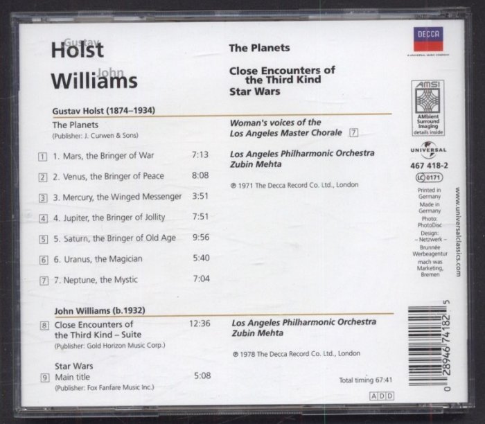 Gustav Holst - Los Angeles Philharmonic Orchestra / Zubin Mehta - The Planets (CD)