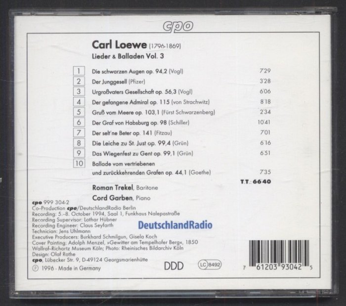 Carl Loewe / Roman Trekel, Cord Garben - Lieder & Balladen - Complete Edition Vol. 3 (CD)