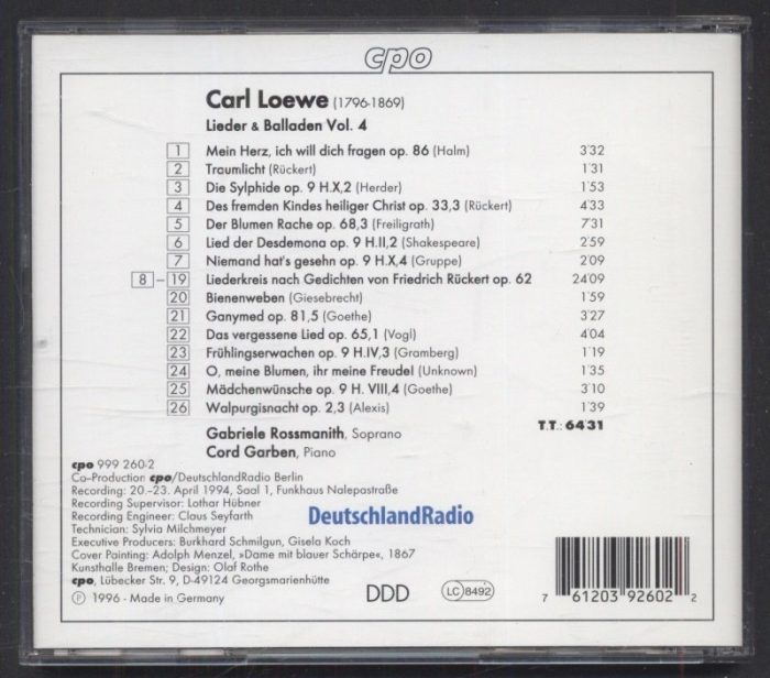 Carl Loewe / Gabi Roßmanith, Cord Garben - Lieder & Balladen - Complete Edition Vol. 4 (CD)