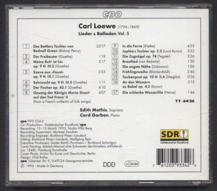 Carl Loewe / Edith Mathis, Cord Garben - Carl Loewe Lieder & Balladen - Complete Edition Vol. 5 (CD)