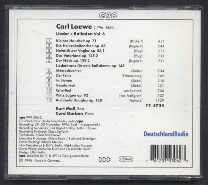Carl Loewe / Kurt Moll, Cord Garben - Lieder & Balladen Vol. 6 (CD)