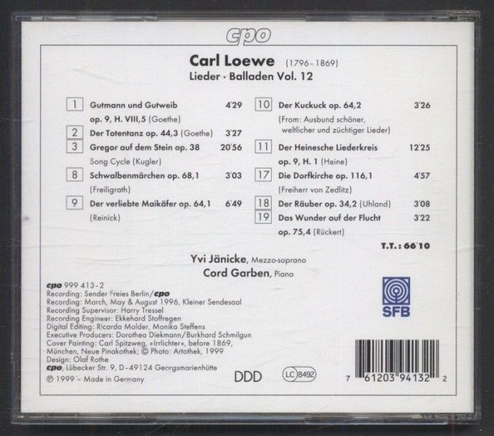 Carl Loewe / Yvi Jänicke, Cord Garben - Lieder & Balladen - Complete Edition Vol. 12 (CD)