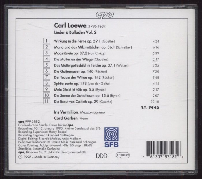 Carl Loewe - Iris Vermillion, Cord Garben - Lieder & Balladen - Complete Edition Vol. 2 (CD)