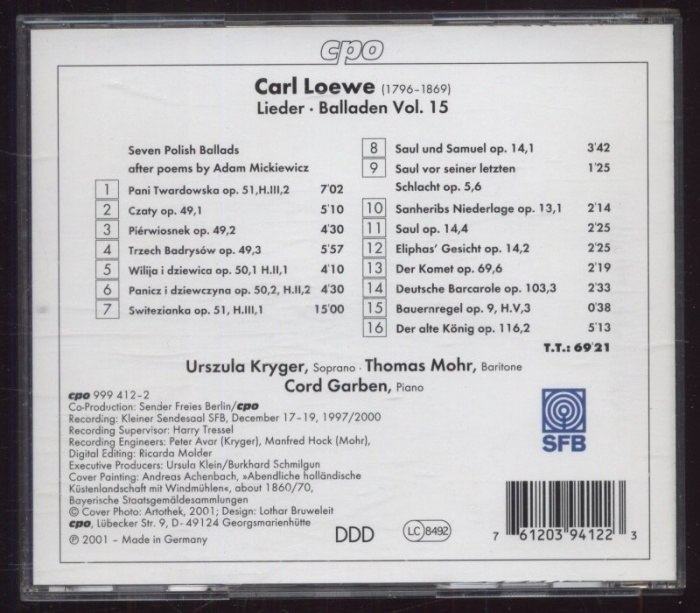 Carl Loewe - Urszula Kryger, Thomas Mohr, Cord Garben - Lieder & Balladen - Complete Edition Vol. 15 (CD)