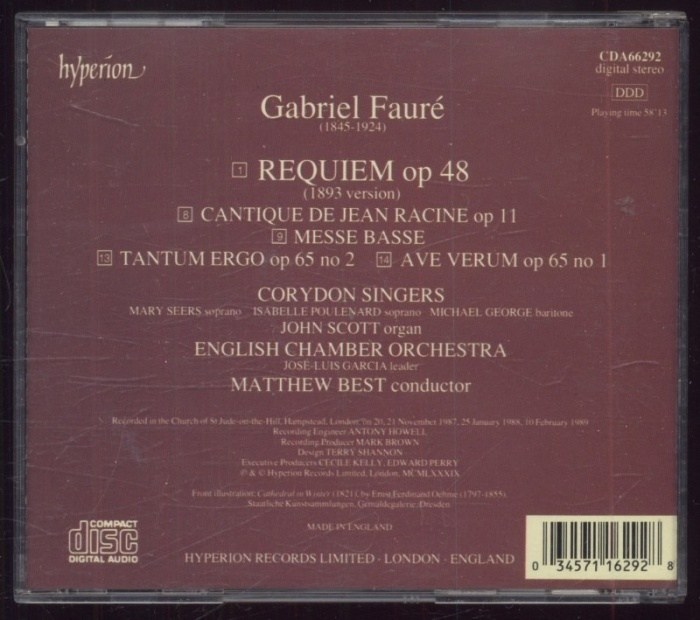 Fauré / Corydon Singers, English Chamber Orchestra, Matthew Best - Requiem / Messe Basse / Cantique de Jean Racine / Ave Verum / Tantum Ergo (CD)
