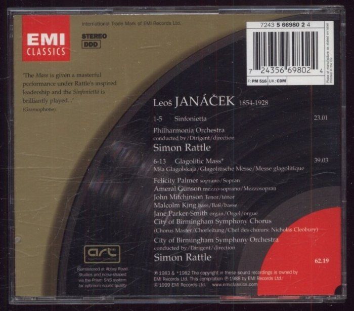 Janáček - Philharmonia Orchestra, City Of Birmingham Symphony Orchestra Chorus & Orchestra, Simon Rattle - Sinfonietta / Glagolitic Mass (CD)