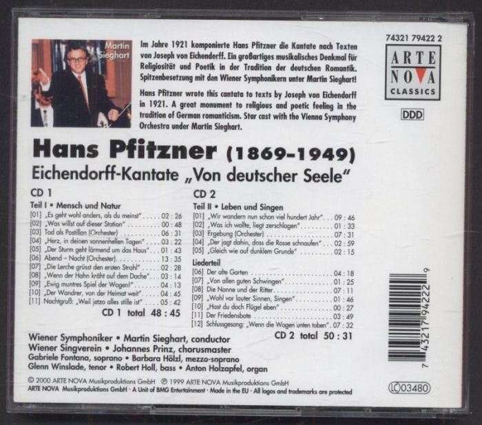 Hans Pfitzner | Wiener Symphoniker  /  Martin Sieghart  /  Fontana  /  Hölzl  /  Winslade  /  Holl  /  Wiener Singverein - Eichendorff-Kantate "Von Deutscher Seele" (2CD)