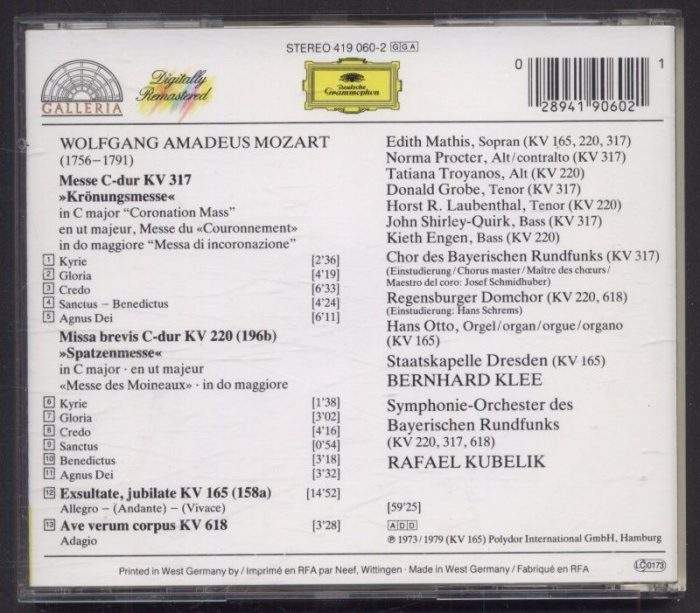 Wolfgang Amadeus Mozart - Krönungsmesse, Spatzenmesse, Ave Verum Corpus, Exsultate, Jubilate (2CD)