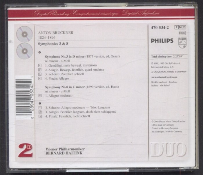 Bruckner, Wiener Philharmoniker, Bernard Haitink - Symphonies 3 & 8 (2CD)