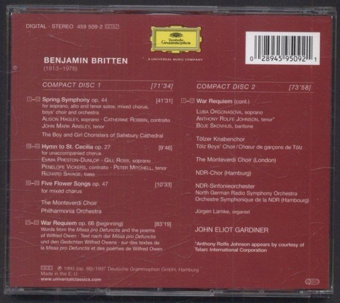 Britten - John Eliot Gardiner - War Requiem / Spring Symphony / Five Flower Songs / Hymn To St. Cecilia (2CD)