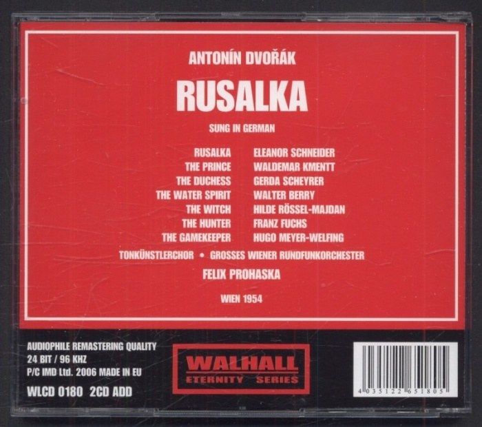 Antonín Dvořák / Felix Prohaska; Eleanor Schneider, Hilde Rössel Majdan, Gerda Scheyrer, Waldemar Kmentt, Walter Berry - Rusalka (2CD)