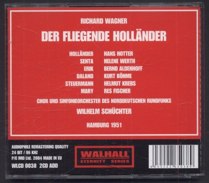 Richard Wagner / Wilhelm Schüchter; Helene Werth, Hans Hotter, Bernd Aldenhoff, Kurt Böhme - Der Fliegende Holländer (2CD)