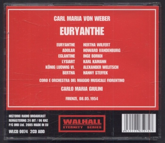 Carl Maria Von Weber / Carlo Maria Giulini; Hertha Wilfert, Inge Borkh, Howard Vandenburg, Karl Kamann, Alexander Welitsch - Euryanthe (2CD)