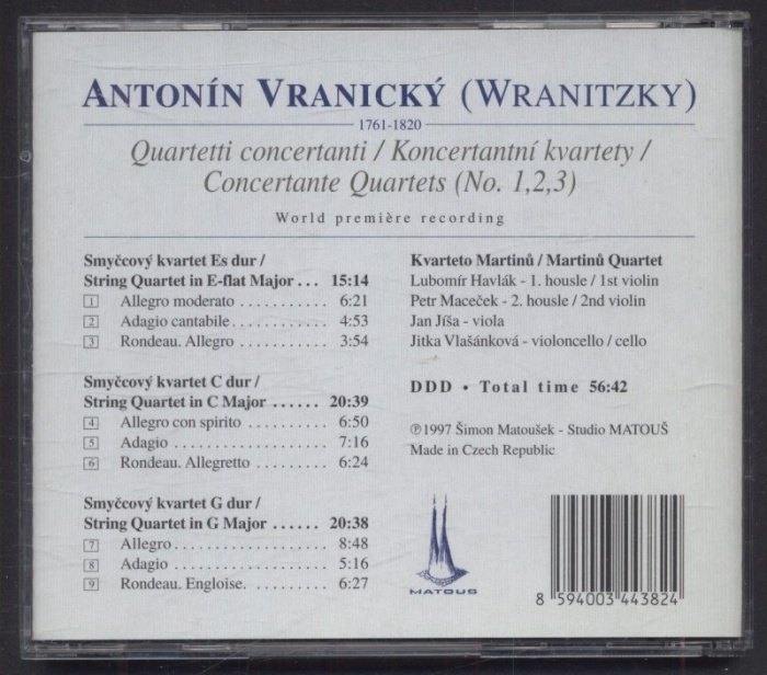 Antonín Vranický, Martinů Quartet - Concertante Quartets 1-3 (2CD)