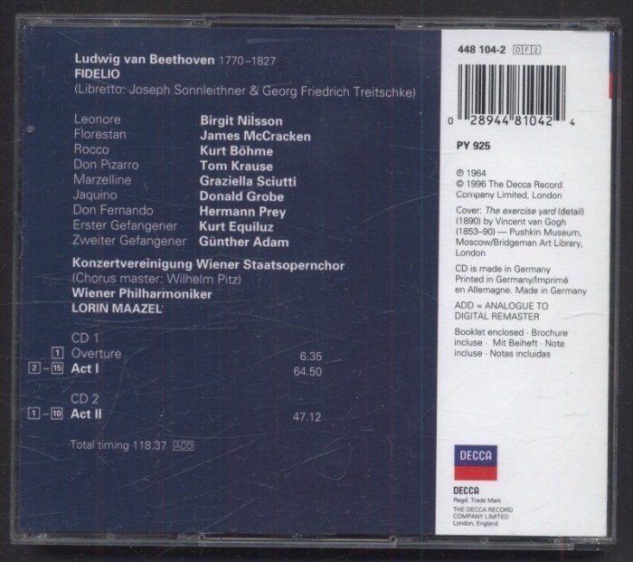 Ludwig van Beethoven, Birgit Nilsson, James McCracken, Tom Krause, Hermann Prey, Graziella Sciutti, Kurt Böhme, Lorin Maazel, Wiener Philharmoniker - Fidelio (2CD)