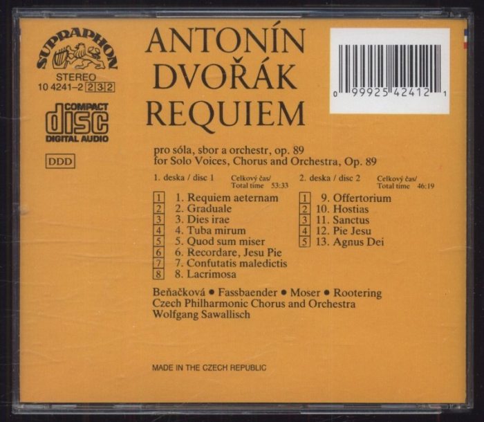 Antonín Dvořák, Beňačková, Fassbaender, Moser, Rootering, Czech Philharmonic Chorus And Orchestra, Wolfgang Sawallisch - Requiem (2CD)