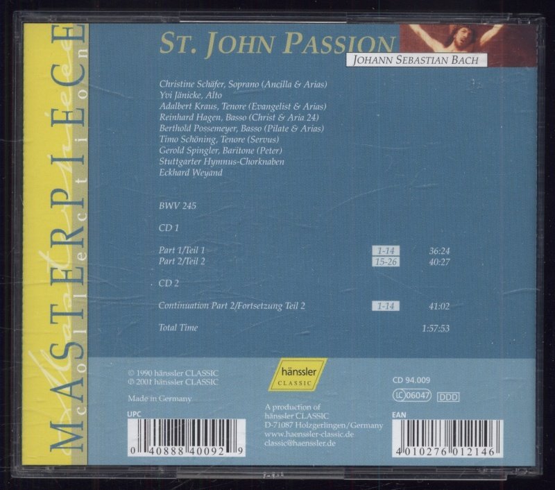 Johann Sebastian Bach / Stuttgarter Hymnus Chorknaben, Eckhard Weyand - St. John Passion BWV 245 (2CD)