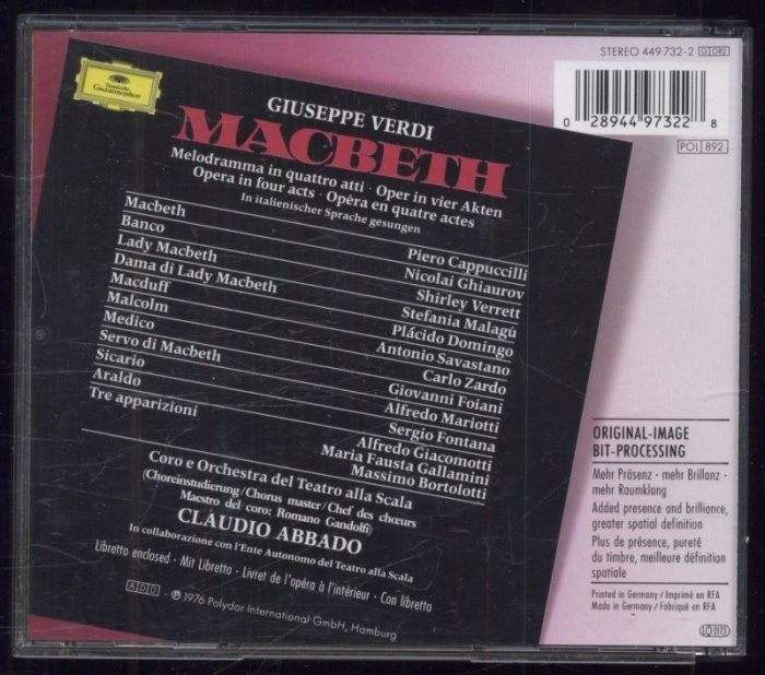 Giuseppe Verdi / Shirley Verrett, Piero Cappuccilli, Plácido Domingo, Nicolai Ghiaurov, Coro e Orchestra Del Teatro Alla Scala, Claudio Abbado - Macbeth (2CD)