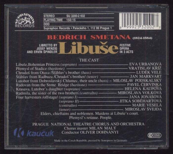 Bedřich Smetana - Eva Urbanová, Prague National Theatre Chorus And Orchestra, Oliver Dohnanyi - Libuše (Festive Opera In 3 Acts) (2CD)