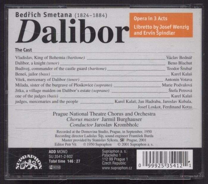 Bedřich Smetana - Beno Blachut, Marie Podvalová, Václav Bednář, Prague National Theatre Chorus And Orchestra, Jaroslav Krombholc - Dalibor (2CD)