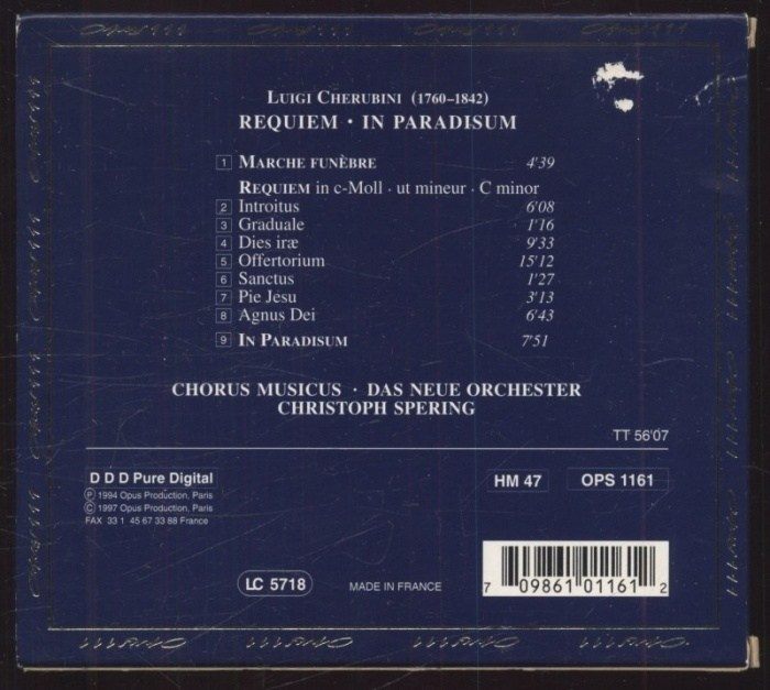 Cherubini - Das Neue Orchester, Chorus Musicus, Christoph Spering - Requiem / In Paradisum (1CD)