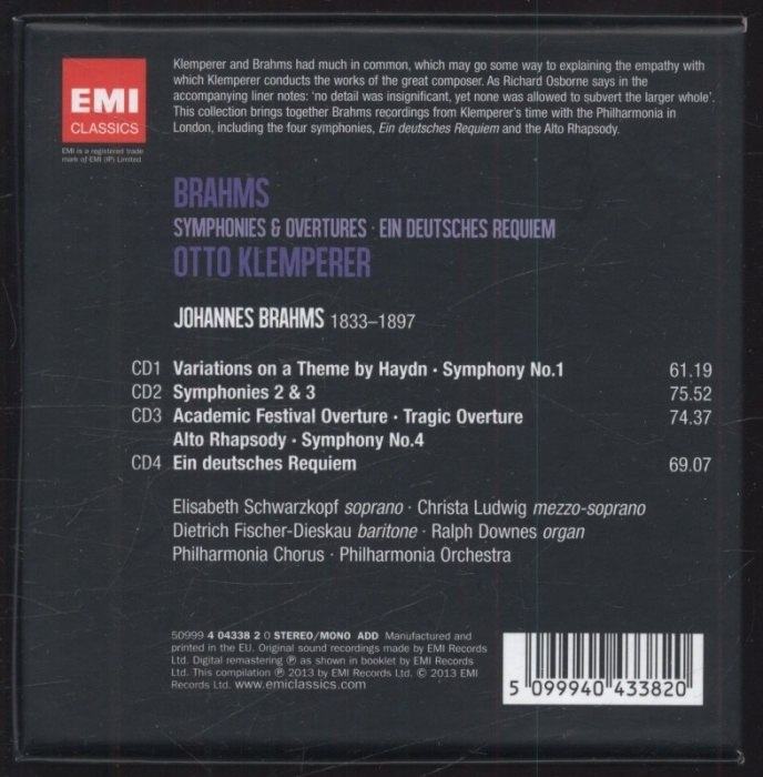 Johannes Brahms - Philharmonia Orchestra, Otto Klemperer - Symphonies & Overtures / Ein Deutsches Requiem (4CD)