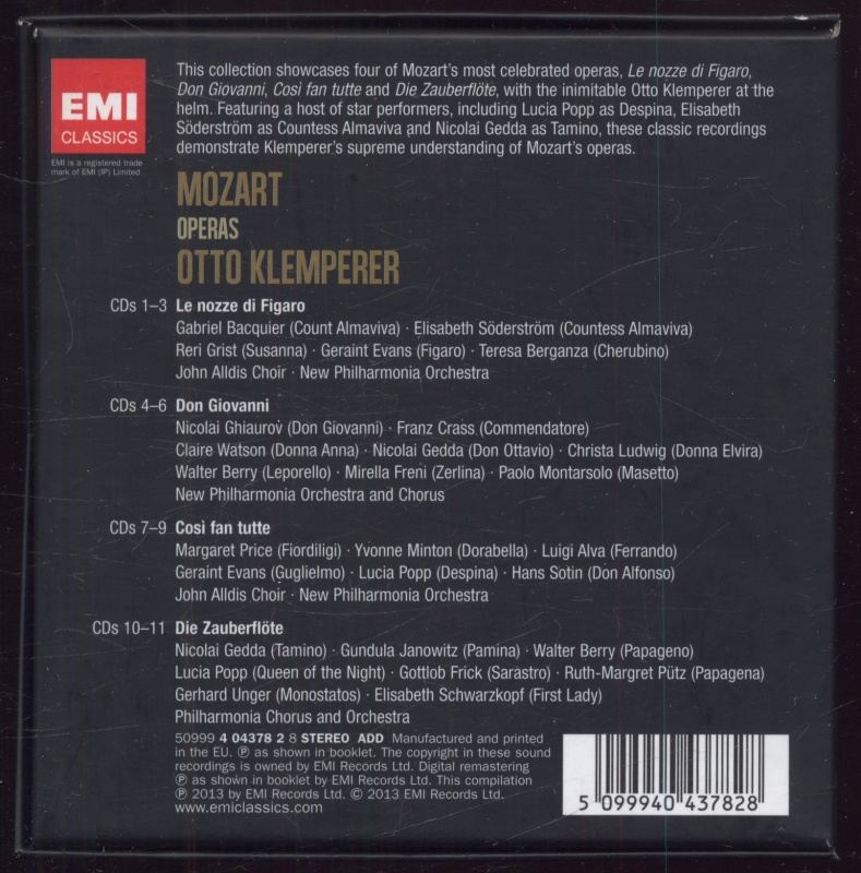 Mozart - Philharmonia Orchestra, New Philharmonia Orchestra, Otto Klemperer - Le Nozze Di Figaro - Don Giovanni - Così Fan Tutte - Die Zauberflöte (11CD)