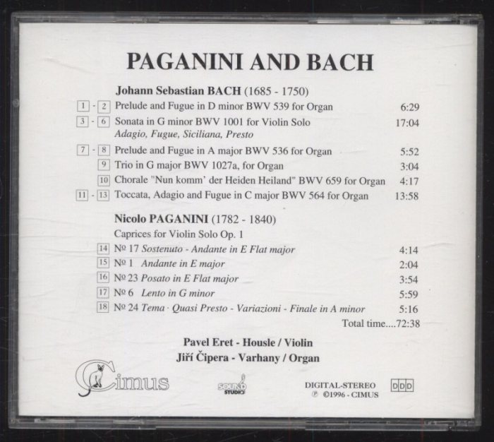N. Paganini & J. S. Bach / Pavel Eret, Jiří Čipera - Paganini and Bach (CD)