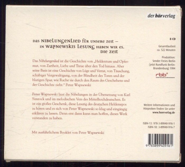 Peter Wapnewski (Gelsen und kommentiert) - Nibelungenlied (8CD)