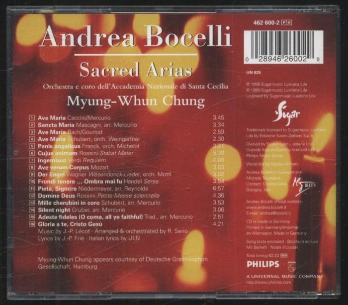 Andrea Bocelli, Orchestra E Coro dell'Accademia Nazionale di Santa Cecilia, Myung-Whun Chung - Sacred Arias (CD)
