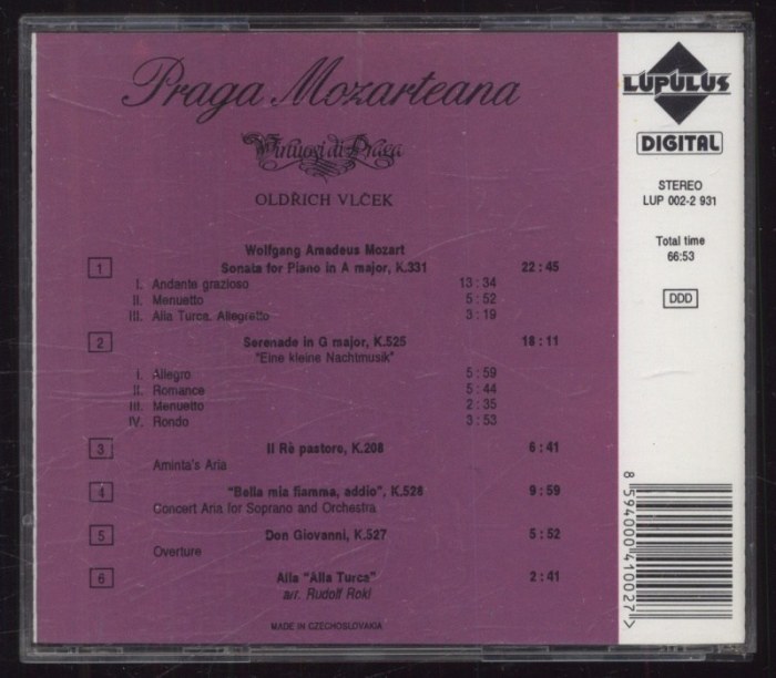 Wolfgang Amadeus Mozart, Virtuosi Di Praga, Oldřich Vlček / Valerie Girard / Josef Hála / Rudolf Rokl - Praga Mozarteana (CD)