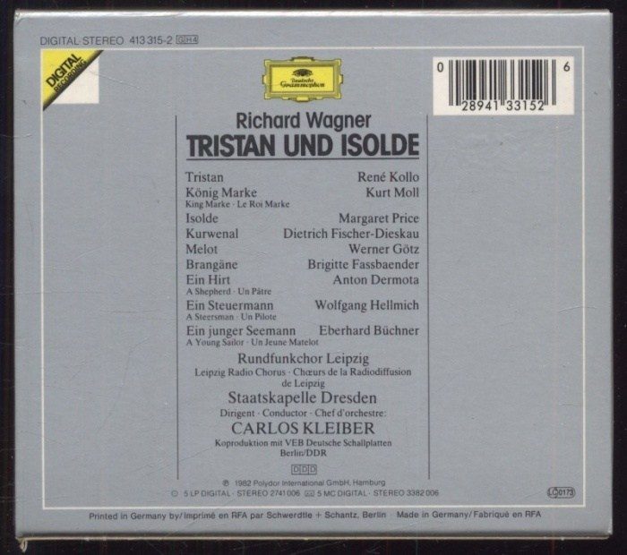 Richard Wagner, Margaret Price, René Kollo, Brigitte Fassbaender, Dietrich Fischer-Dieskau, Kurt Moll, Staatskapelle Dresden, Carlos Kleiber - Tristan Und Isolde (4CD)