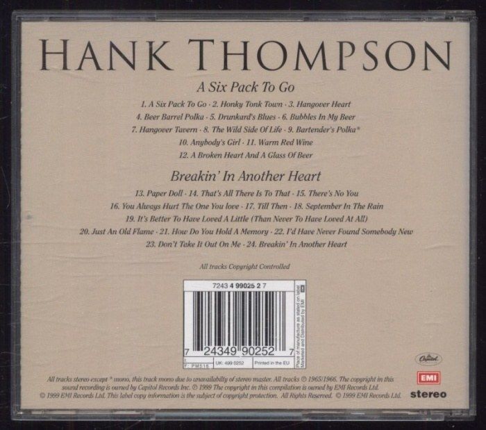 Hank Thompson and His Brazos Valley Boys - A Six Pack To Go / Breakin' In Another Heart (CD)