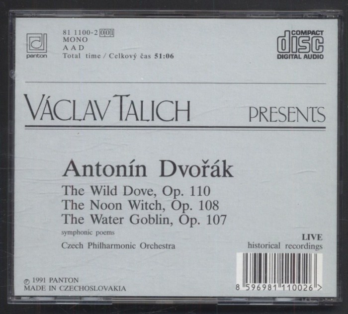Antonín Dvořák - Václav Talich, Czech Philharmonic Orchestra - Václav Talich Present - The Wild Dove, Op. 110 / The Noon Witch, Op. 108 / The Water Goblin, Op. 107 (Live) (CD)