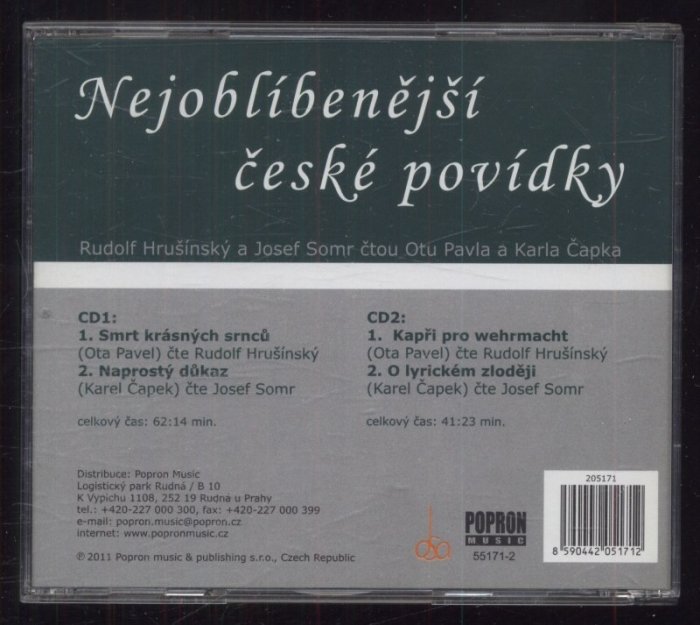 Ota Pavel, Karel Čapek / Rudolf Hrušínský, Josef Somr (čtou) - Nejoblíbenější české povídky (2CD)