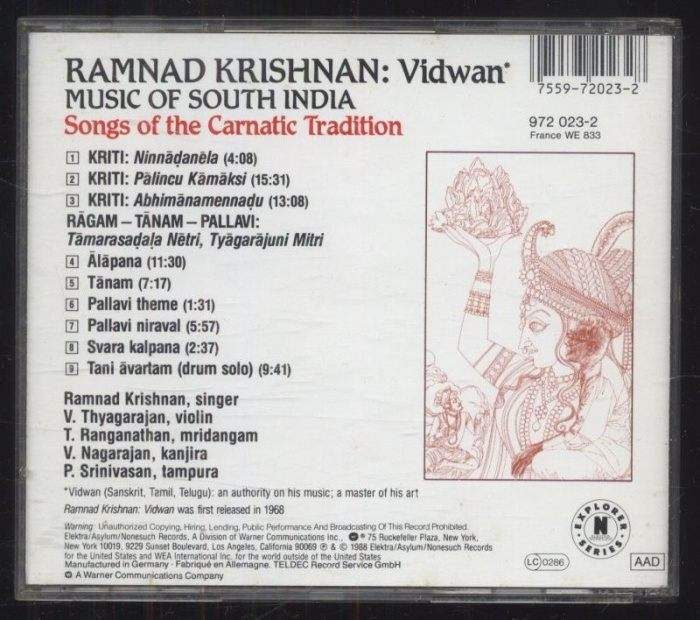 Ramnad Krishnan - Vidwan - Music of South India - Songs of the Cernatic Tradition (CD)