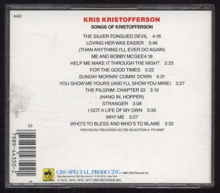 Kris Kristofferson - Songs Of Kristofferson (CD)