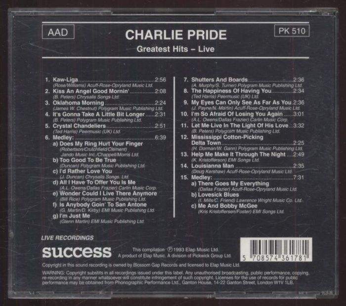 Charley Pride - Greatest Hits - Live (CD)