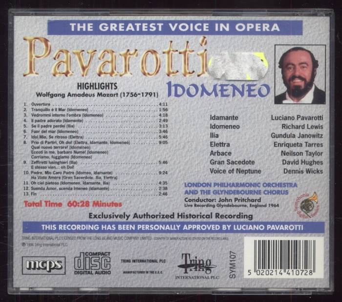 Pavarotti, London Philharmonic Orchestra, The Glyndebourne Chorus, John Pritchard - Idomeneo (highlights) (CD)