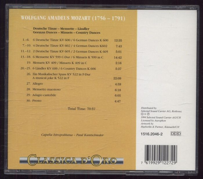 Wolfgang Amadeus Mozart - Deutsche Tänze - Menuette Ländler / German Dances - Minuets Country Dances Classica D'Oro - 1516.2046-2 (CD)