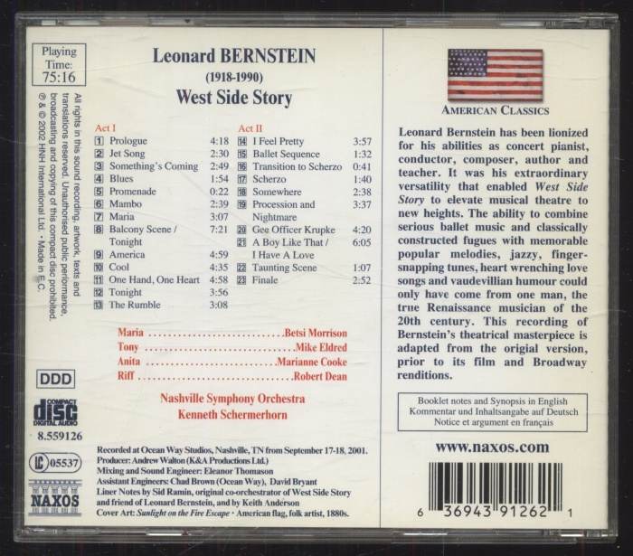 Leonard Bernstein, Morrison, Eldred, Cooke, Dean, Nashville Symphony Orchestra, Kenneth Schermerhorn - West Side Story (CD)