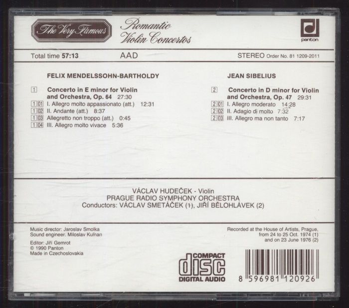 Mendelssohn, Sibelius, Václav Hudeček, Prague Radio Symphony Orchestra, Václav Smetáček, Jiří Bělohlávek - Romantic Violin Concertos (CD)