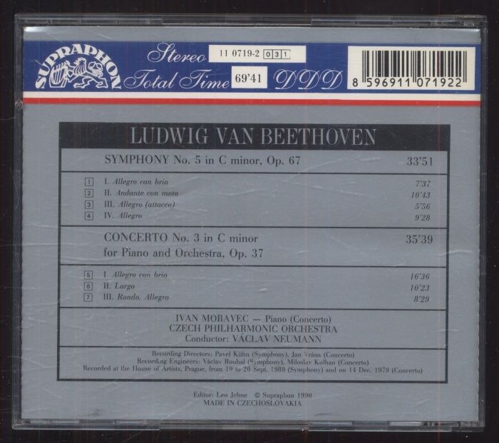 Beethoven, Ivan Moravec, Czech Philharmonic Orchestra, Václav Neumann - Piano Concerto No.3 (CD)